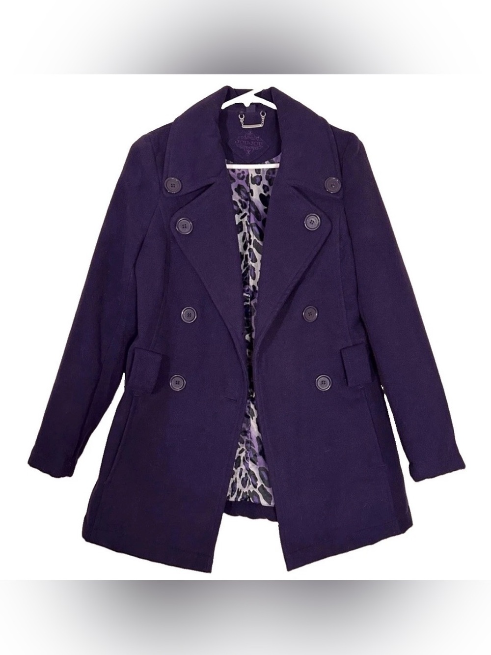 Vintage Joujou Purple Pea Coat Jacket Double Breast Wool Blend Winter Layer S